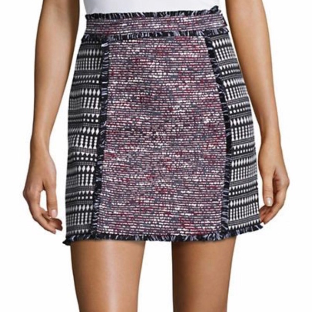 French Connection Multi-Pattern Mini Skirt in Black and Pink